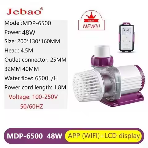 100-250V 48W 6500L/H Jebao MDP-6500 LCD Display Smart Fish Tank Aquarium Water Pump Sine Wave Oxygen