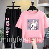Spot Girls Suit baju budak perempuan 2021New set baju dan seluar budak perempuan Children's Suit baju tidur budak Summer seluar sukan budak perempuan Casual Tracksuit Girls' Pajama Summer Middle and Big Children's Clothes 12Year-Old Cotton Suit