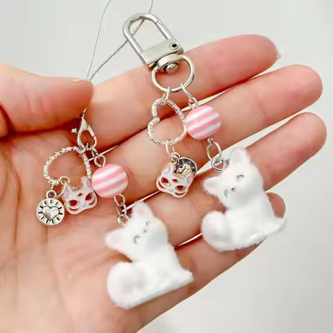 Cartoon Flocking Fox Pendant Keychain Cute Bag Pendant Kawaii Mobile Phone Chain Gifts For Women Gir