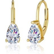 Teardrop Moissanite Earrings for Women, 14K Gold 925 Sterling Silver Hoop Earringsgs 2.0ct (1.0ct*2)