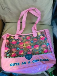 新日本原宿袋，防水膠透明粉紅袋，內里原宿印花，痛袋new plastic tote bag