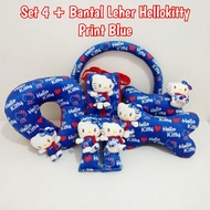 Car Bantal set of 4 Hellokitty Print Blue (velvet wheel) & Neck Pillow