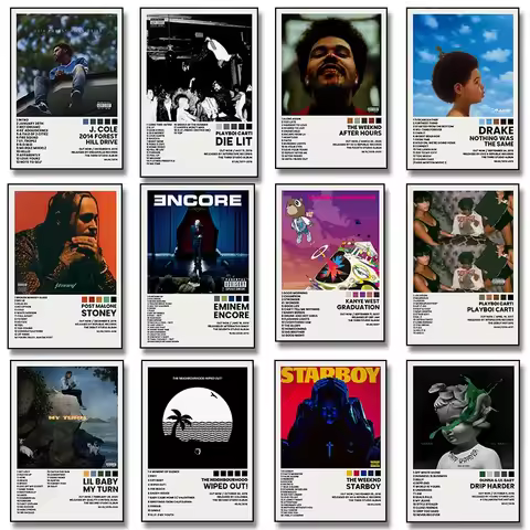 Hip Hop Rap Star Drake Eminem Music Album Covers Poster Print Canvas Painting Wall Art Picture Bedro