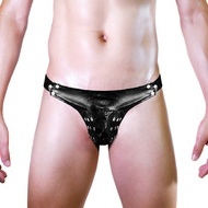 Mens Sexy Underwear Faux Leather Metal Ring Thong Jock Strap Underpants