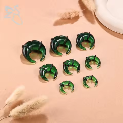 ZS 1 PC Colorful Glass Ear Plug And Tunnel Horn Shape Nose Septum Piercing 00/0/2/4/6G Ears Stretche