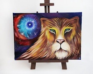 獅子繪畫空間原創藝術宇宙藝術品星座牆藝術油