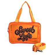 SWEET LYFE Clear Cosmetic Bag with Bright Design, 10x6.7x3.93 inches, Clear Tote Bag (Orange)
