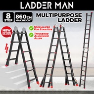 8 Step Black Transformable Telescopic Extendable Ladder Heavy Duty Aluminium Alloy Thickened Ladder 