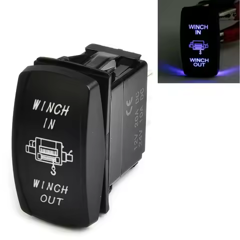 7Pin 20Amp 12V Blue LED Lights Winch In Winch Out (ON)-OFF-(ON) Rocker Switch Momentary LED Switch M