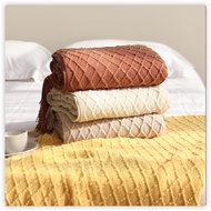 Faux Cashmere Sofa Blanket Cover Nordic Style Knit Plaid Throw Tassels Bedspread Golden Blanket for Spring Summer