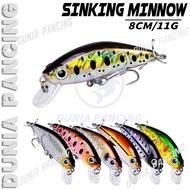 MATA Sinking Minnow Lure Bait 8cm/11g Small Fish Shape Material 12 Colors Hard Plastic With Treble H