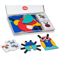 LiKee Open Ended Wooden Shape Puzzles (36 Blocks&60 Cards) for Toddlers 3+ Years Old, Montessori Dev