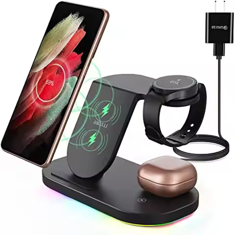 Wireless Charger Station for Galaxy Watch 6, 5Pro, 4 Fast Charge for Samsung S23Ultra S22 S21 S20 Ac