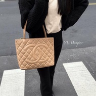 CHANEL奶茶色荔枝牛皮菱格紋金幣包