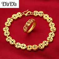 Vòng đeo tay vàng 18k thật Đồng xu may mắn nam và nữ Matte Ring Set Trang sức đính hôn đám cưới