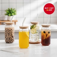 Set includes 1pc 500ML water tumbler with bamboo lid, glass straw, straw brush, high borosilicate dr