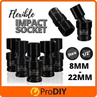 1/2 Inch Flexible Impact Box Hex Socket Impact Wrench Adapter 8mm to 22mm Hex Socket Size Automotive