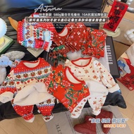 Children's Pajamas Autumn Winter Plus Velvet Red Round Neck Suit Chinese New Year Clothing Class A 8