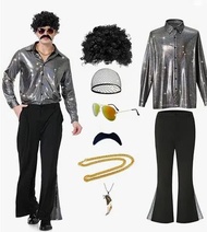 ใหม่2025ชายคลาสสิกDisco Performanceเสื้อและกางเกงชุดVINTAGE 70Sพิมพ์ด้านบนและBottomsชุด