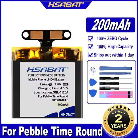 HSABAT SP301618AE 200mAh Battery for Pebble Time Round Watch Bateria Li-Polymer Rechargeable Accumul