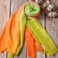 喀什米爾羔羊毛圍巾披肩 薄款四色渐層戒指絨 橙黃綠 四季適用