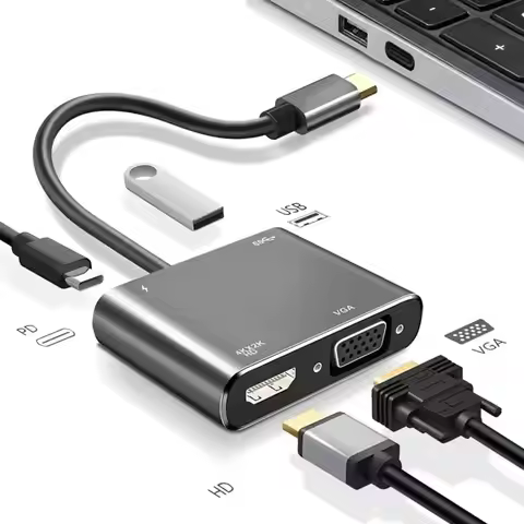 USB C to HDMI-Compatible VGA Type-C Digital AV Multiport Adapter Thunderbolt 3 Converter 4K 1080P Fa