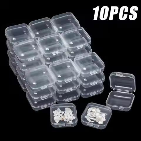 3-10Pcs/Lot Mini Square Storage Box Transparent Plastic Flip Cover Small Case Pill Jewels Dustproof 
