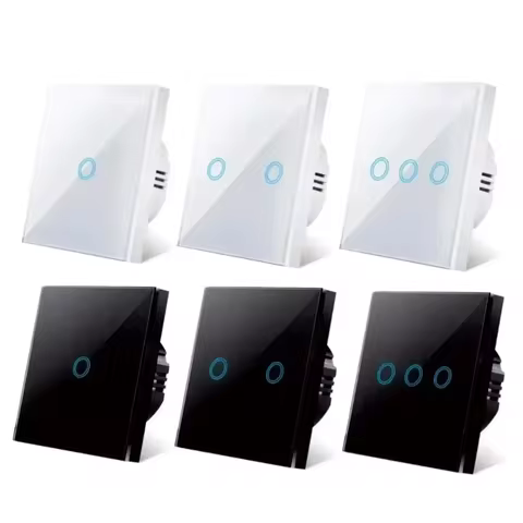 European AC100-240V Tempered Black White Crystal Glass Touch Switch Panel Wall Light Sensor Button 1