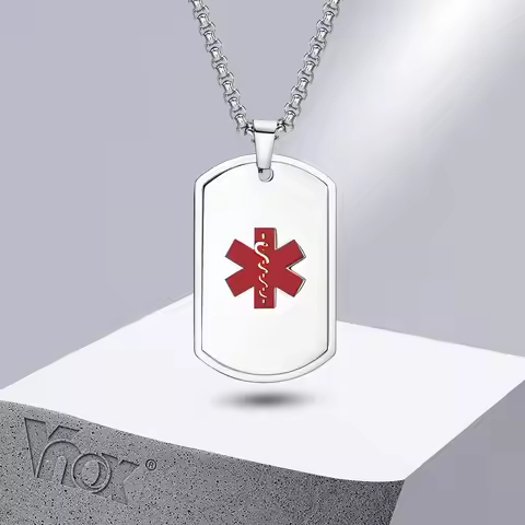 Vnox Medical Alert ID Necklace for Men Women,Anti Allergy Stainless Steel Dog Tag Pendant Collar,Fat