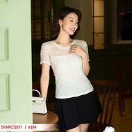 Áo nữ YOUNGER BY CARDINA chất ren ép đá ngắn tay cổ tròn 5YARC05