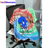 Plus-size Tie-dye Tweety Bird & Letter Pattern Casual Crew Neck T-shirt - for Summer