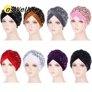ASWELL Turban Hat Women Headscarf Glitter Sequins Hijab Chemo Cap