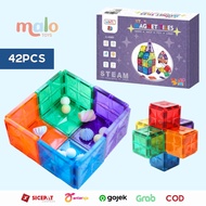 MALOTOYS - MNTL Star Magnetic Tiles 42 Pcs 42pcs Colors CLASSIC PASTEL TRANSPARENT Magnet Blocks Mag