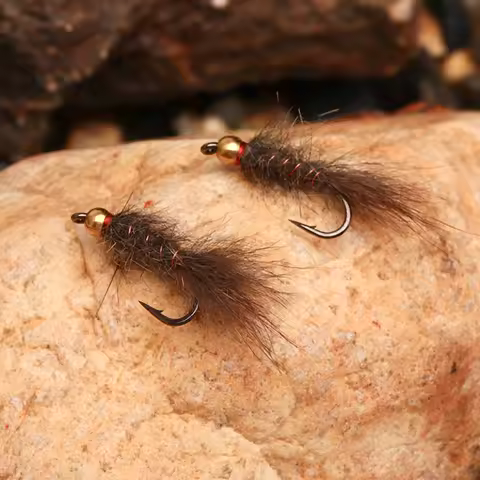 4PCS #14 #12 Brass Beadhead Grey Squirrel Nymph Wet Flies Trout Greyling Steelhead Fly Fishing Lure 