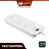 Masterplug Surge Extension Lead SRGSU83PW-MPA with 8 Sockets, 2 3.1A USB Ports 3 Meter Length for Ho