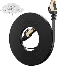 Adoreen Cat 7 Flat Outdoor Ethernet Cable 25 Ft-Black, High-Speed Shielded Internet Network Cable, S