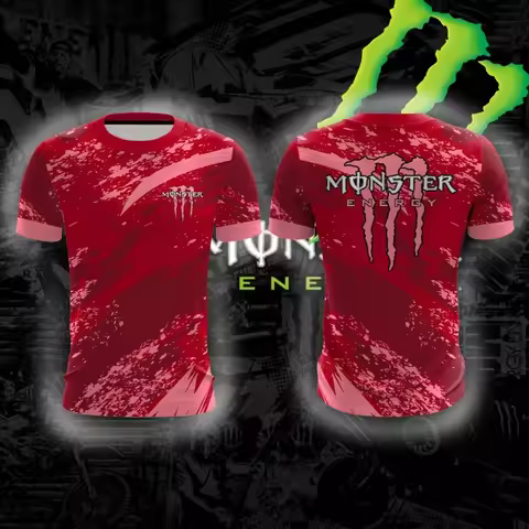 Monster Energy Men's 3D Printed Sports Shirt - Summer Comfortable, Breathable, Quick-Drying Adult Sp
