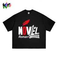 KATUN Oversized Black Short Sleeve T-Shirt with Feather Element Print and Book "NOVEL" Trending Clot