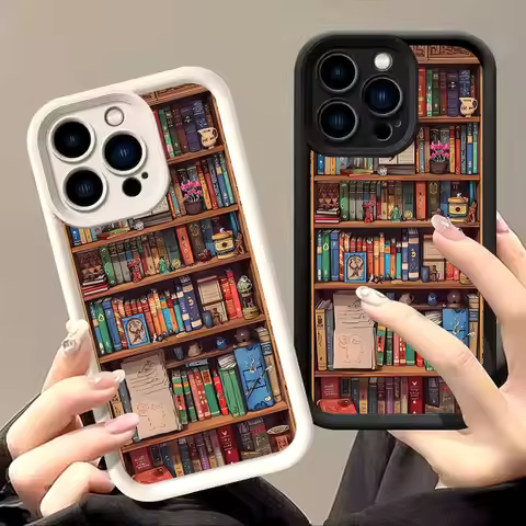 Bookshelf Phone Case for iPhone 17 AIR 16 15 14 13 Pro 12 11 Pro Xs X XR Max Silicone Anti-Fall Case