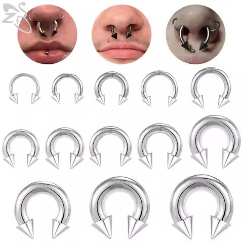 ZS 1 PC 00/0/2/4/6/8G Spike Stainelss Steel Nose Ring For Men Women Punk Large Gauge Septum Piercing