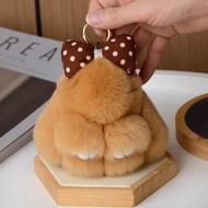 Adorable Real Rabbit Fur Butterfly Knot Small Rabbit Car Keychain Pendant Plush Toy Book Bag Decorat