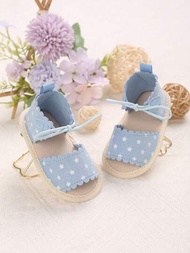 新款夏季透氣軟底休閒星星裝飾涼鞋,適合0-1歲的嬰兒