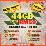 【FREE RM5 TOPUP】FREE SIMKAD ONEXOX 【44GB】 B59DB 4G LTE UNLIMITED CALL & UNLIMITED HOTSPOT UNUSED DAT