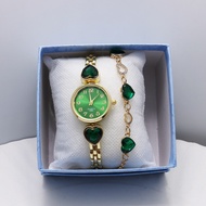 Round Love Small Bracelet Watch Two-Piece Set Fashion Trendy Casual Quartz Watch Set Female Fashion 
