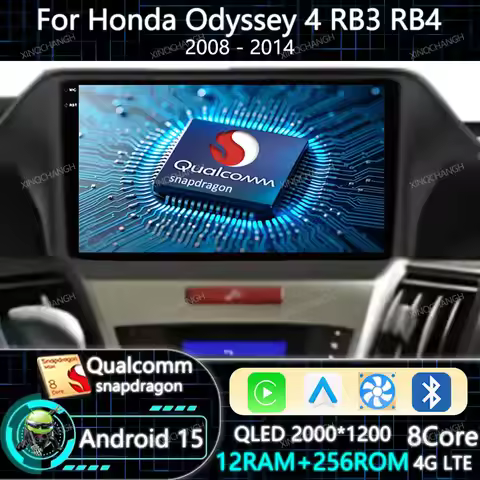 Android 15 Car Radio For Honda Odyssey 4 RB3 RB4 2008 - 2014 Multimedia Video Player 2DIN QLED Carpl