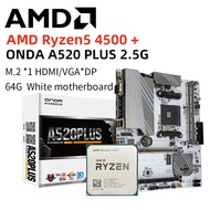 ☛AMD R5 4500 CPU +ONDA A520-PLUS 2.5G Socket AM4 white Motherboard DDR4 64GB PCI-E 3.0 M.2  Desk ✪✦