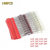 140PCS Zener Diode 1W 3.3V-24V Diodes Kit 3.3V 10V 3.9V 12V 4.7V 15V 5.1V 16V 6.2V 18V 6.8V 20V 8.2V