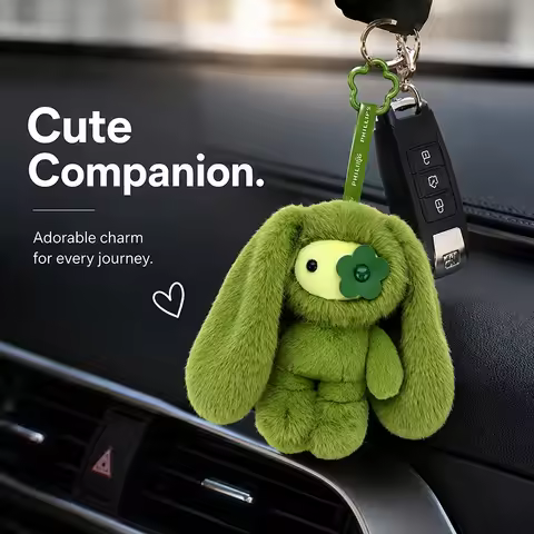 Cute Juju Rabbit Keychain Juju Bunny Keyring Long Ears Flower Eye Rabbit Pendant Bag Charms Christma