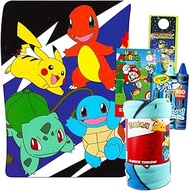 Poke Nintendo Pokemon Fleece Throw Blanket Bundle - Pokemon Kids Throw Blanket for Boys &amp; Girls, Includes Super Mario and Fortnite Battle Party Stickers and More! (Size 45 * 60inch)