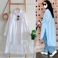 SPESIAL TUNIK POLOS PUTIH BIRU KATUN IMPORT PREMIUM LENGAN PANJANG / TUNIK CANTIK WANITA  POU.STORY